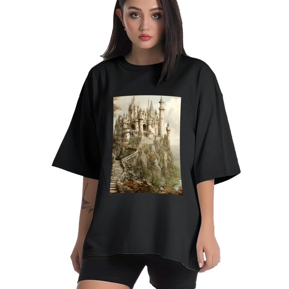 Plus Size Shirt for Women Black Tops for Women Short Sleeves Shirt for Women Castle (26） T Shirt Crewneck Shirt for Women XS
