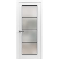 Solid French Pre-Hung Door 24 x 80 inches | Planum 2132 White Silk Frosted Glass | Single Regular Panel Frame Trims Handle | Bathroom Bedroom Sturdy Doors