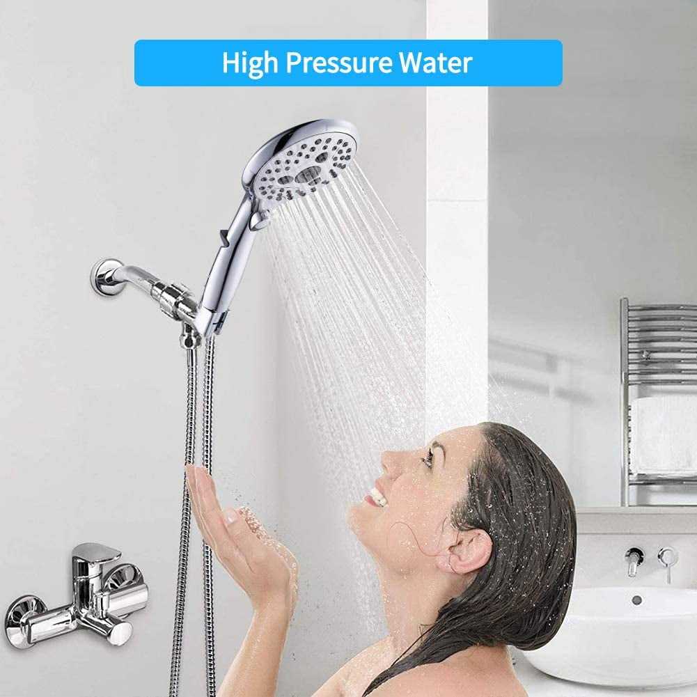 VXV Bathroom Handheld Shower Head with on off Switch, 6 Spray Setting Removable Hand Held Showerheads with 6 FT Stainless steel Hose and Adjustable Angle Bracket(Chrome)