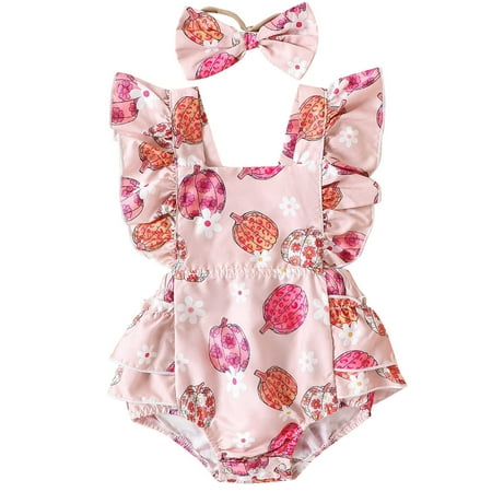 

MIUBAGIAL Boys Girls Sleeveless Cartoon Printed Pullover Romper Bodysuits Headbands Set