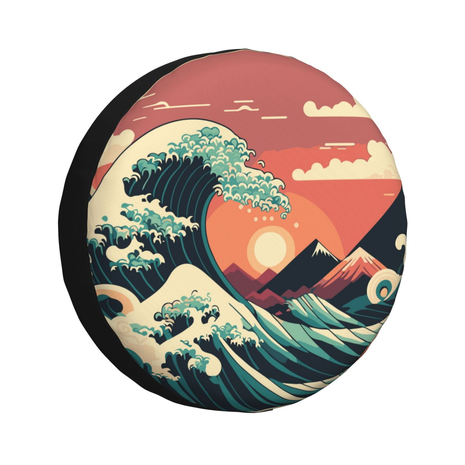 DouZhe Waterproof Spare Tire Cover, Japanese Style Big Ocean Waves