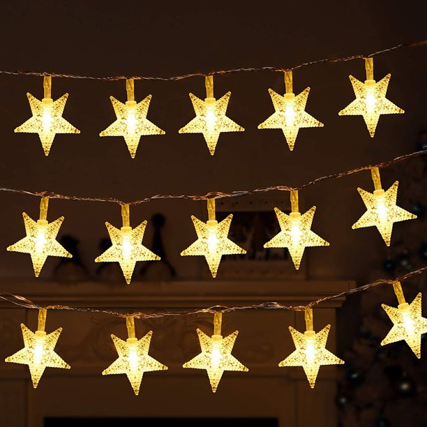 10 luces LED de cadena de estrellas que funcionan con pilas, cadena de luces de hadas para fiesta de Ramadán en casa, Navidad, boda, año nuevo, decoración de jardín (blanco cálido) Fokelyi LRWJ328
