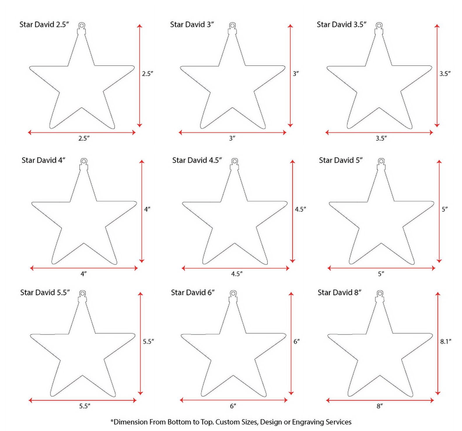 25 Units Acrylic Christmas Ornaments Star David 1/8" Thick - Clear or Solid Color - (Size 4") Made in USA