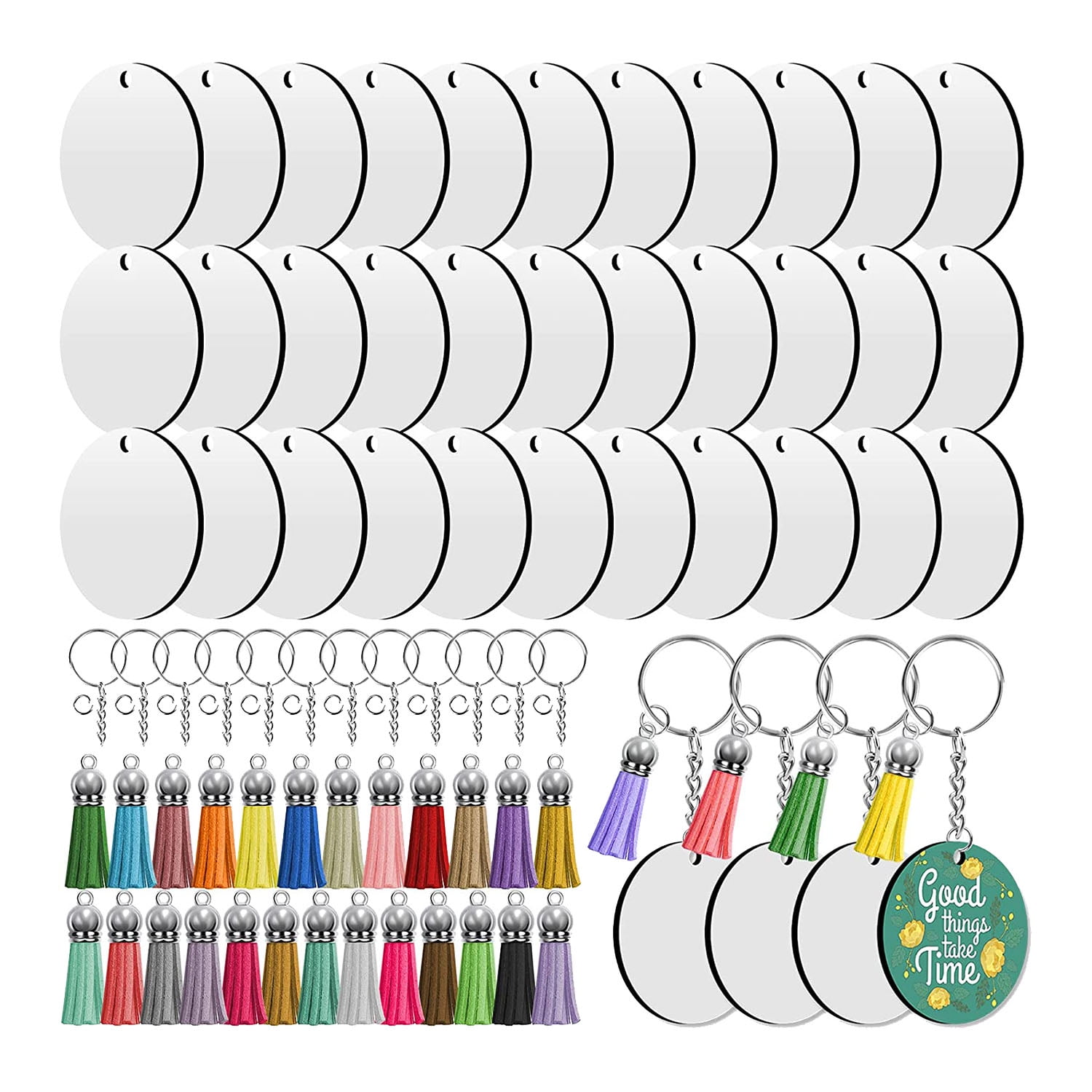 Sublimation Keychain Blanks Set with Tassels Keychain Rings and Jump Rings for DIY Keychain Crafting Keychain Blanks Bulk Kit120Pcs 2inch Round Sublimation Wooden Blanks Keychain Circle 