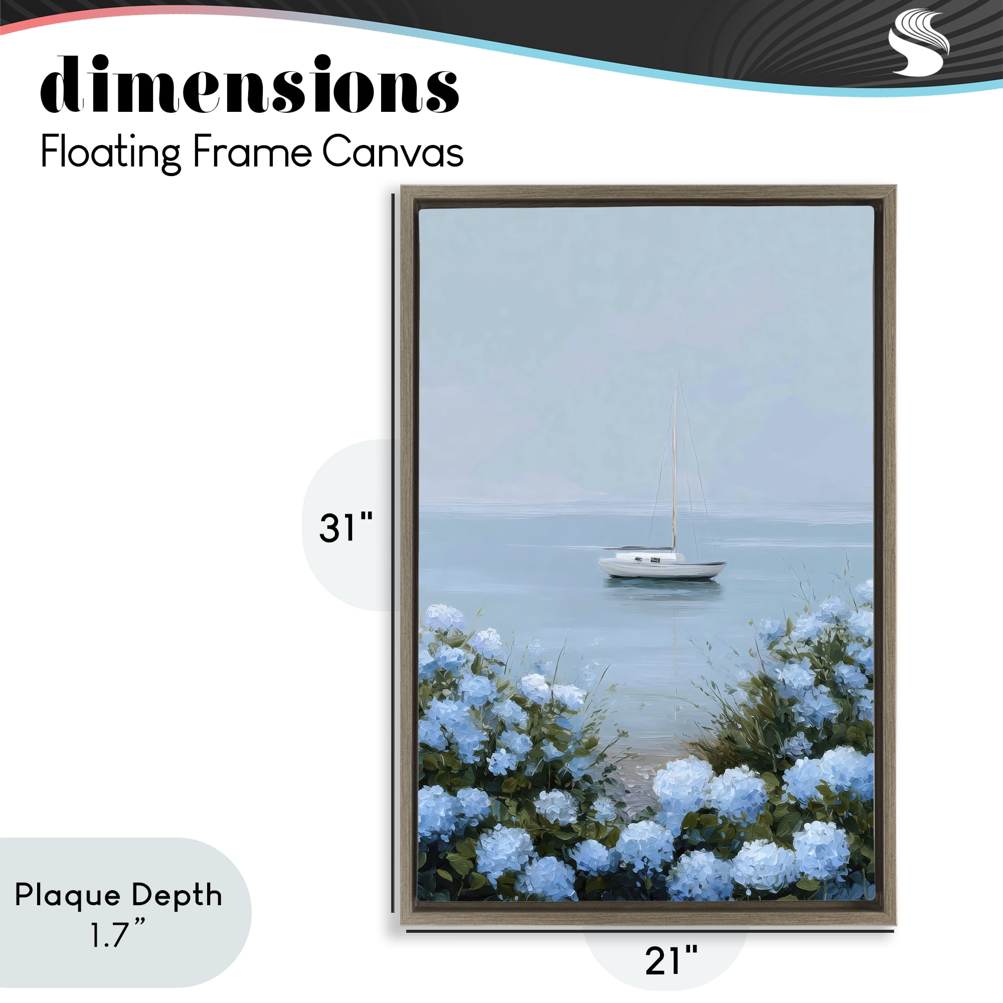 Stupell Industries Yacht in Floral Bay Brown Framed Floater Canvas Wall Art, design by Petal Prints Design