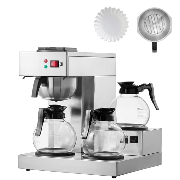 12-Cup Commercial Coffee Machine with Triple Glass Carafes, Auto-Fill Brewer for Office&Restaurant Use