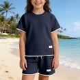 thumbnail image 5 of hoksml Unisex Kids' Waffle Knit Tee and Shorts Set, Short Sleeve Crew Neck Top with Contrast Trim and Drawstring Shorts, Boys' Casual Summer Outfit, 5 of 7