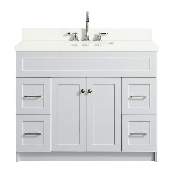 ARIEL Hamlet 43 in. Bath Vanity in White with Quartz Vanity Top in White with White Basin