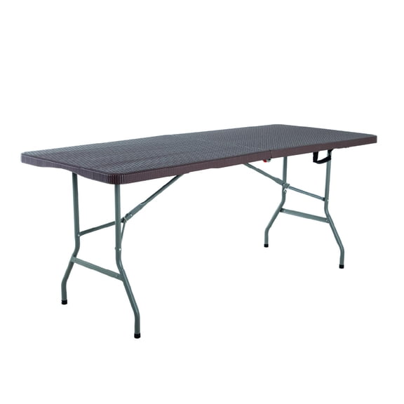 Mesa Plegable Portatil 180cm Portafolio Tipo Rattan Plastico cafe
