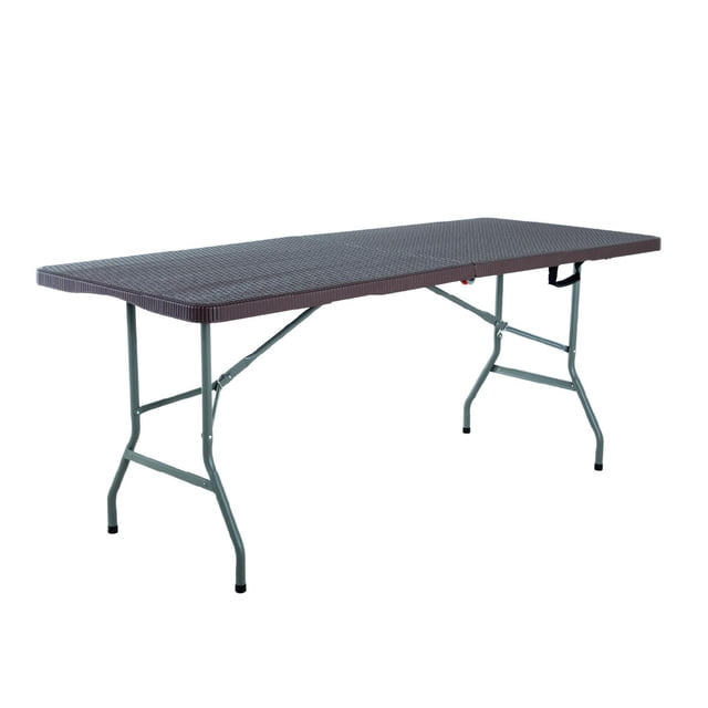 Mesa Plegable Portatil 180cm Portafolio Tipo Rattan Plastico cafe