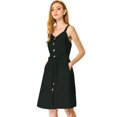 thumbnail image 1 of Unique Bargains Robe Chambray à Bretelles Spaghetti Ceinturées pour Femmes, 1 of 6