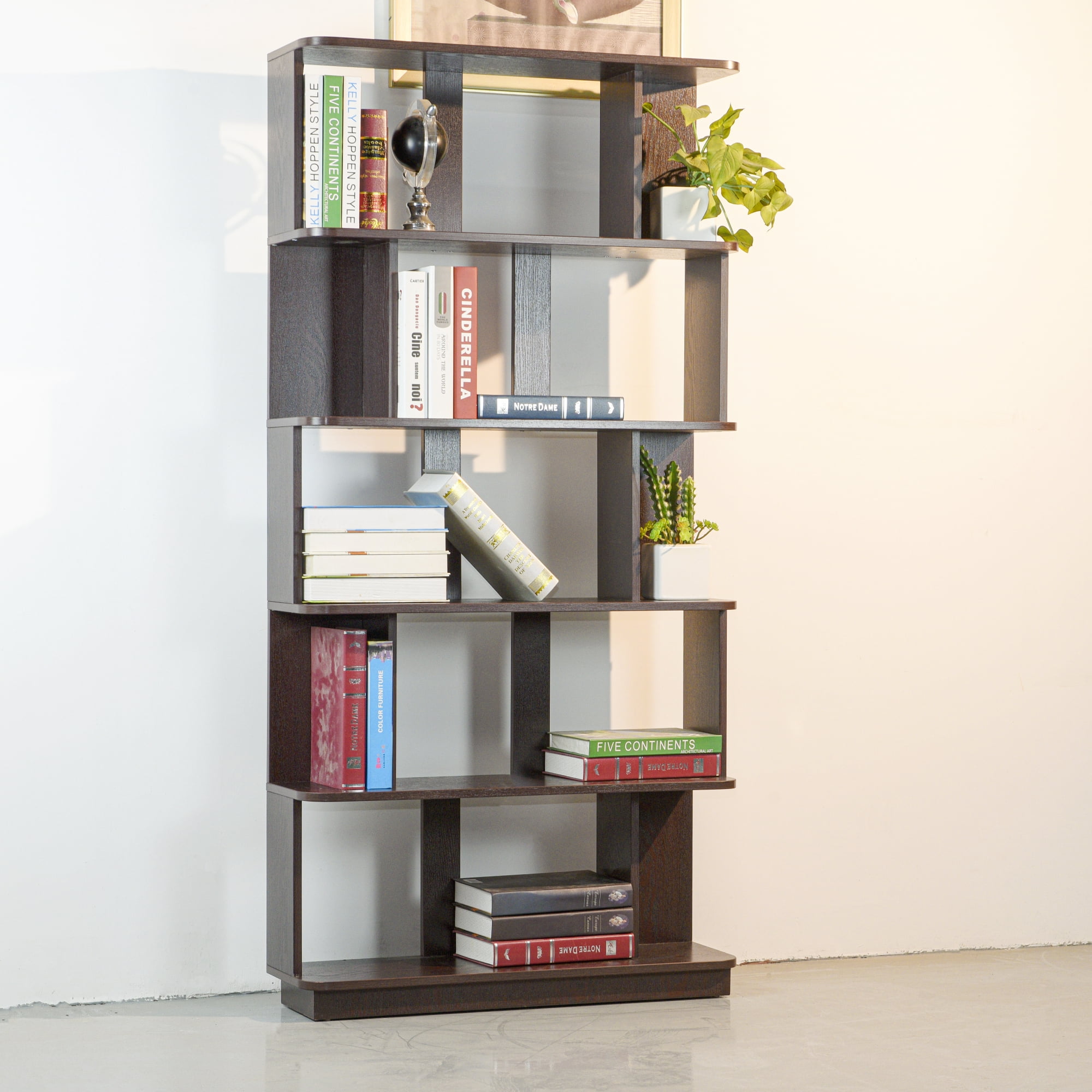 Leumius 5 Tier Open Storage Bookcase,Free Combination Bookshelf,Wood Display Shelving for Living Room Home Office Bedroom Decor Organizer,31.5" L x 64.56" H,Ox Blood Red