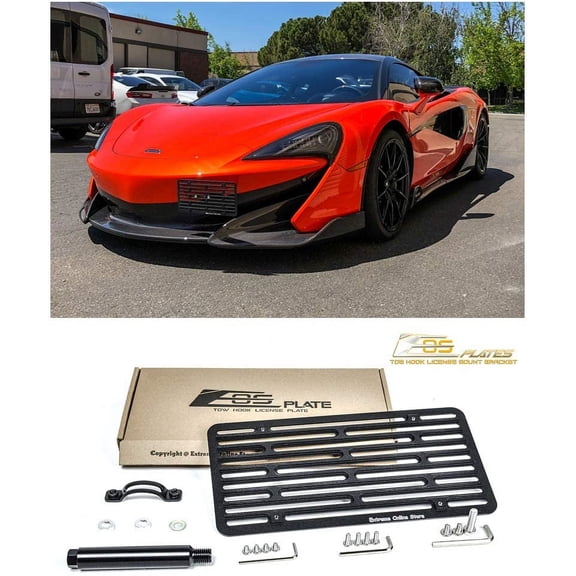 Extreme Online Store Replacement For 2019-Present McLaren 600LT Models | EOS Plate Version 2 Full Sized Front Bumper Tow Hook License Relocator Mount Bracket Tow-522-V2