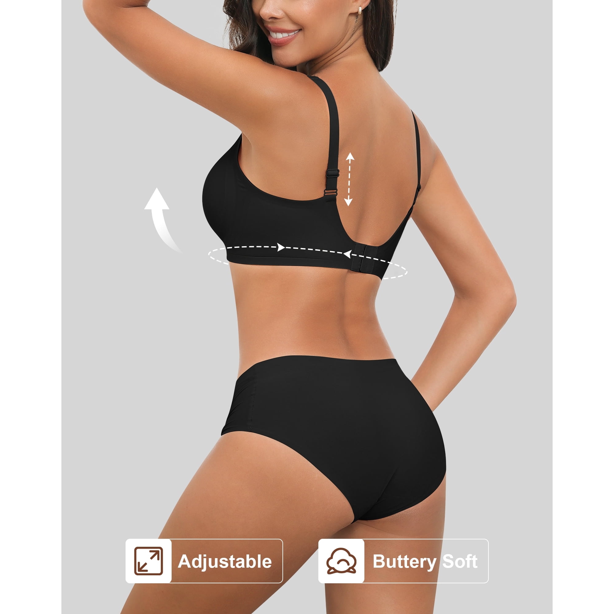 Daystry Womens Comfortable No Underwire Deep V Bras 360° Jelly Strip Wireless Soft Bra with Bra Extender