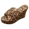 thumbnail image 4 of Rokment Womens Espadrilles Platform Wedge Sandals Trendy Casual Denim Leopard Buckles Open Toe Chunky High Heels Slip on Summer Dress Slides 2026 Brown Size 6.5, 4 of 4