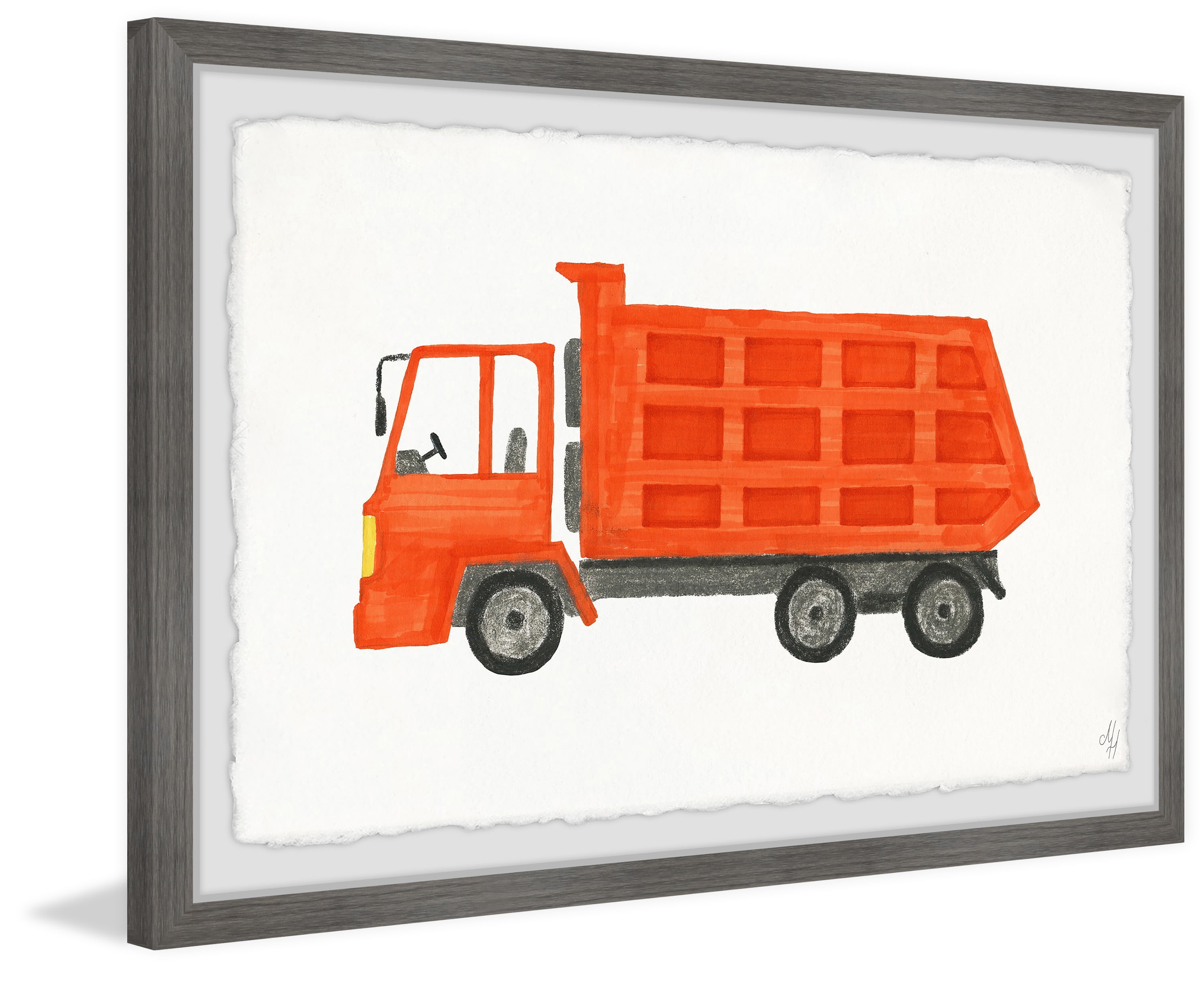 Marmont Hill Orange Dump Truck Framed Wall Art