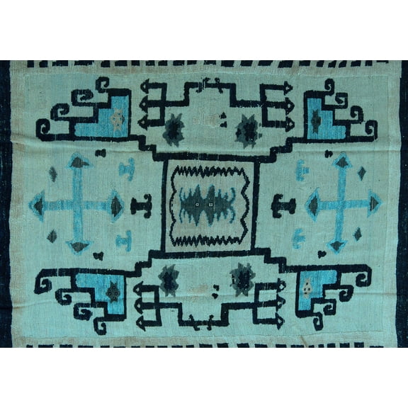 Ahgly Company Indoor Rectangle Abstract Light Blue Modern Area Rugs, 5' x 7'