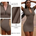 thumbnail image 5 of OQQ Women's 2 Piece Dresses Sexy Ribbed Zip Front Short Sleeve Stretch Tops Mini Dress, 5 of 7