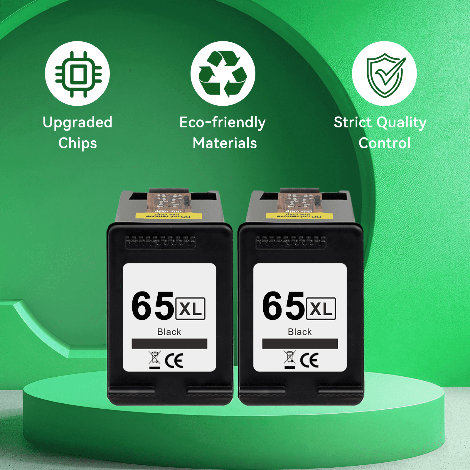 65XL Black Ink Cartridge Compatible for HP 65 Black Ink Cartridge XL 2 Pack
