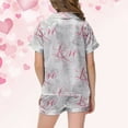 thumbnail image 5 of YUEHUA Girls Valentines Pajamas Silk PJS Set Bow Satin Sleepwear Short Sleeve Jammies for Kids Button-Down Nightwear size 7-8 10-12, 5 of 6