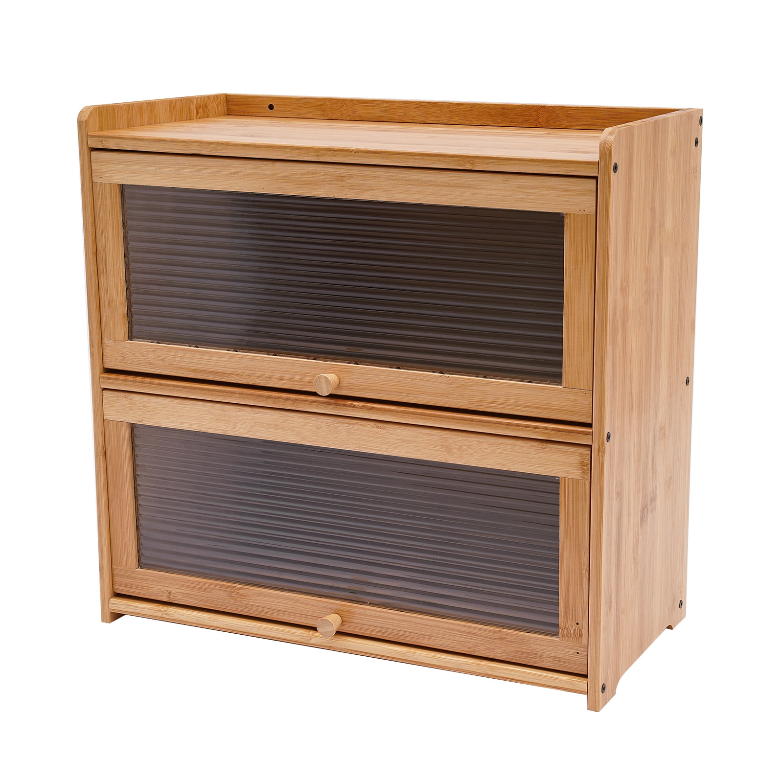 Countertop Storage Cabinet, Multipurpose Organizer Cabinet w/Glass Doors, Bamboo Kitchen Pantry Sideboard, Console Dining Cupboard (Primary Color, Lamps not Included, 20.5" D x 9.8" W x 19.7" H)
