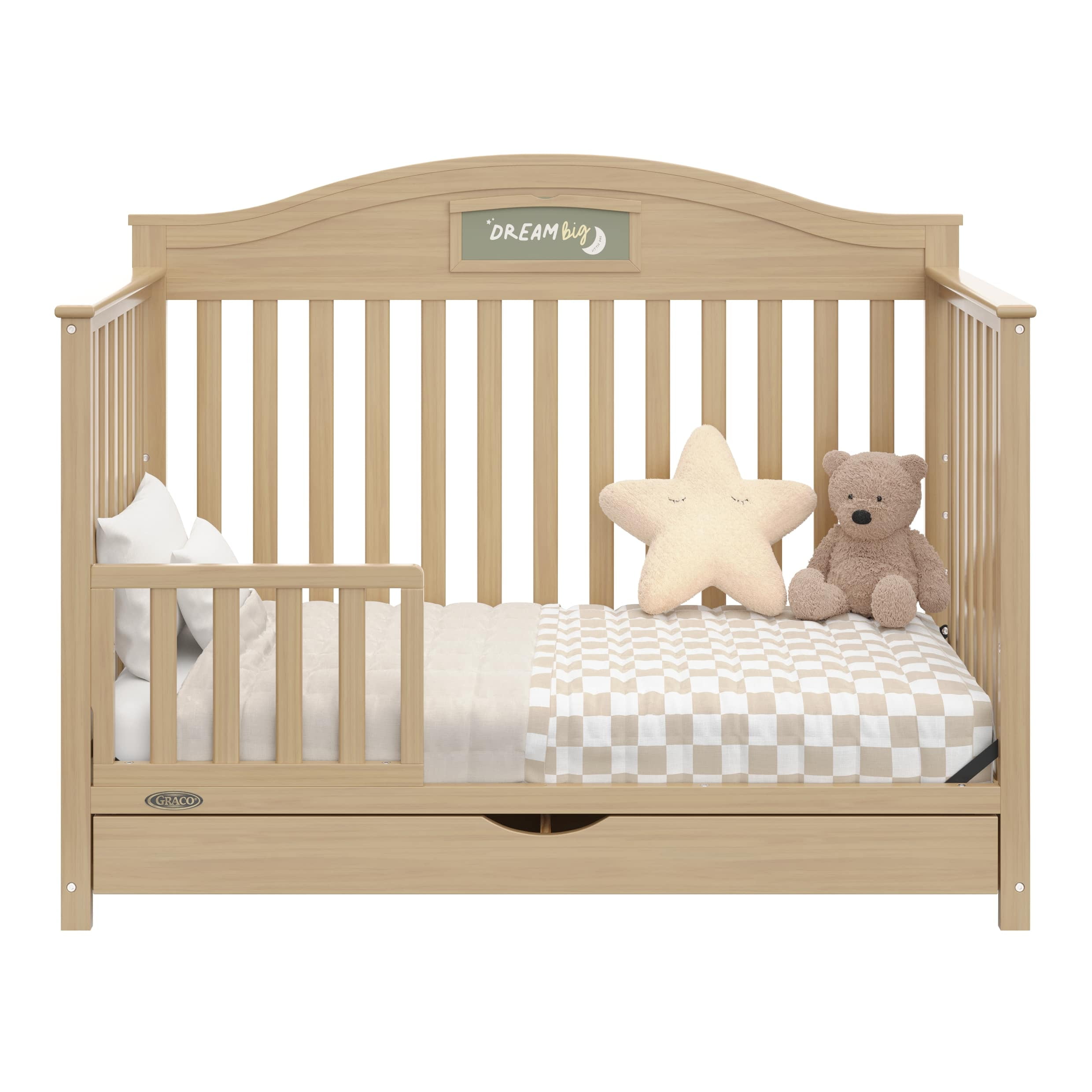 Graco Story 5-in-1 Convertible Baby Crib with Drawer and Reversible Headboard, Driftwood