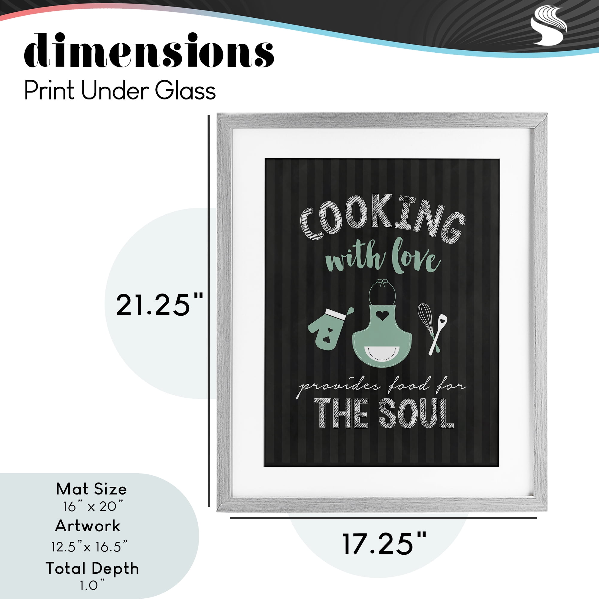 Food For Soul Black & Green Gray Framed Print Under Glass, design by Lettered and Lined