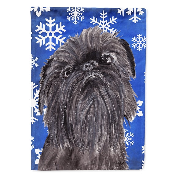 Brussels Griffon Blue Snowflake Winter Flag Canvas House Size