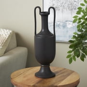DecMode 20 Fluted Urn Shaped Black Ceramic Vase with Arch Handles