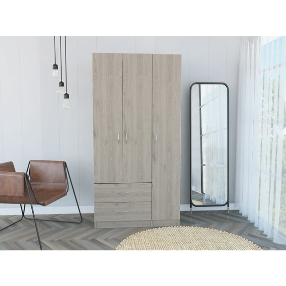 CoSoTower 2-Drawer 3-Door Armoire Light Gray