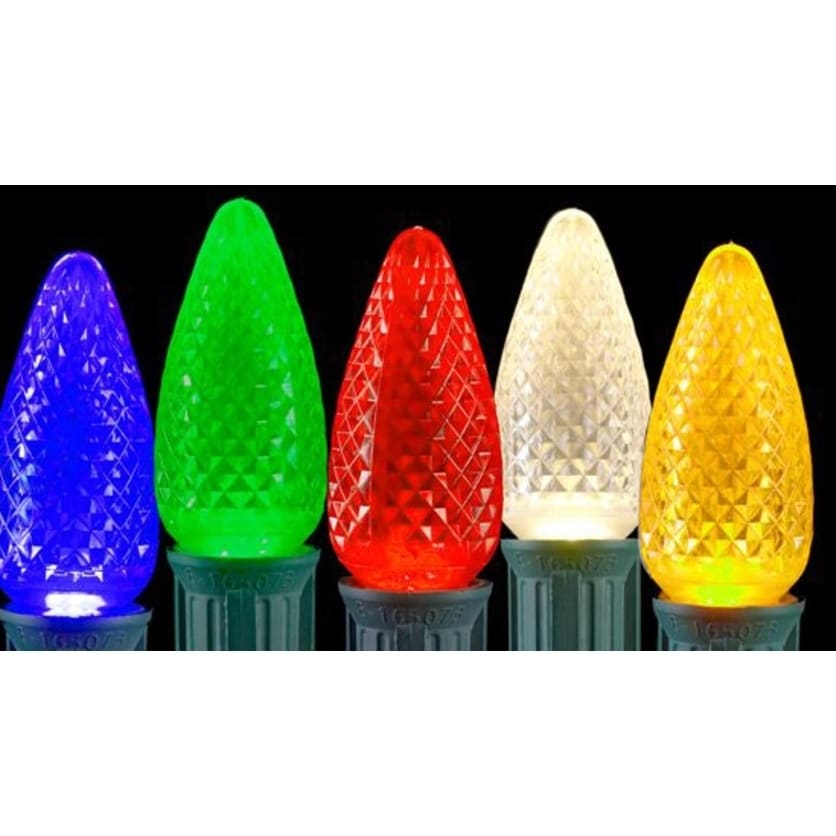 Club Pack of 25 Faceted Transparent Multi LED C9 Christmas Replacement