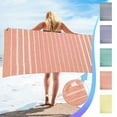 thumbnail image 1 of Toalla de playa raya arena | Bolsillo oculto con cremallera para almacenamiento | Bordes envueltos, algodón, borlas | Sobredimensionado 59x39in | Ligero, de secado rápido | Adultos y niños | 1, 1 of 5