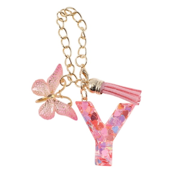 Unique Bargains 1 Pc Heart Sequin Letter Y Butterfly Tassel Pendant Water Cup Pendant Pink Metal Resin