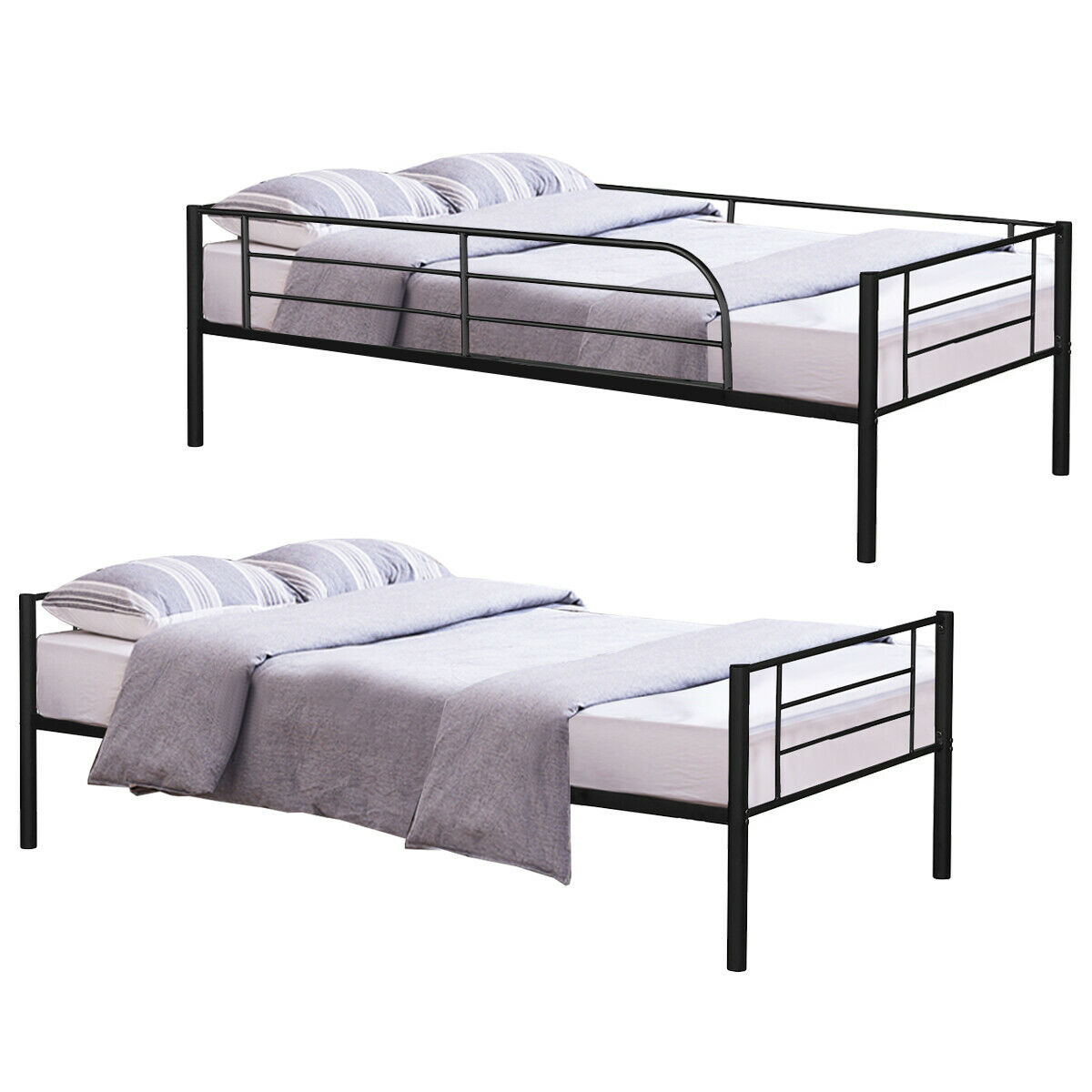 Gymax Twin over Twin Metal Bunk Bed for Kids w/ Safety Guardrails