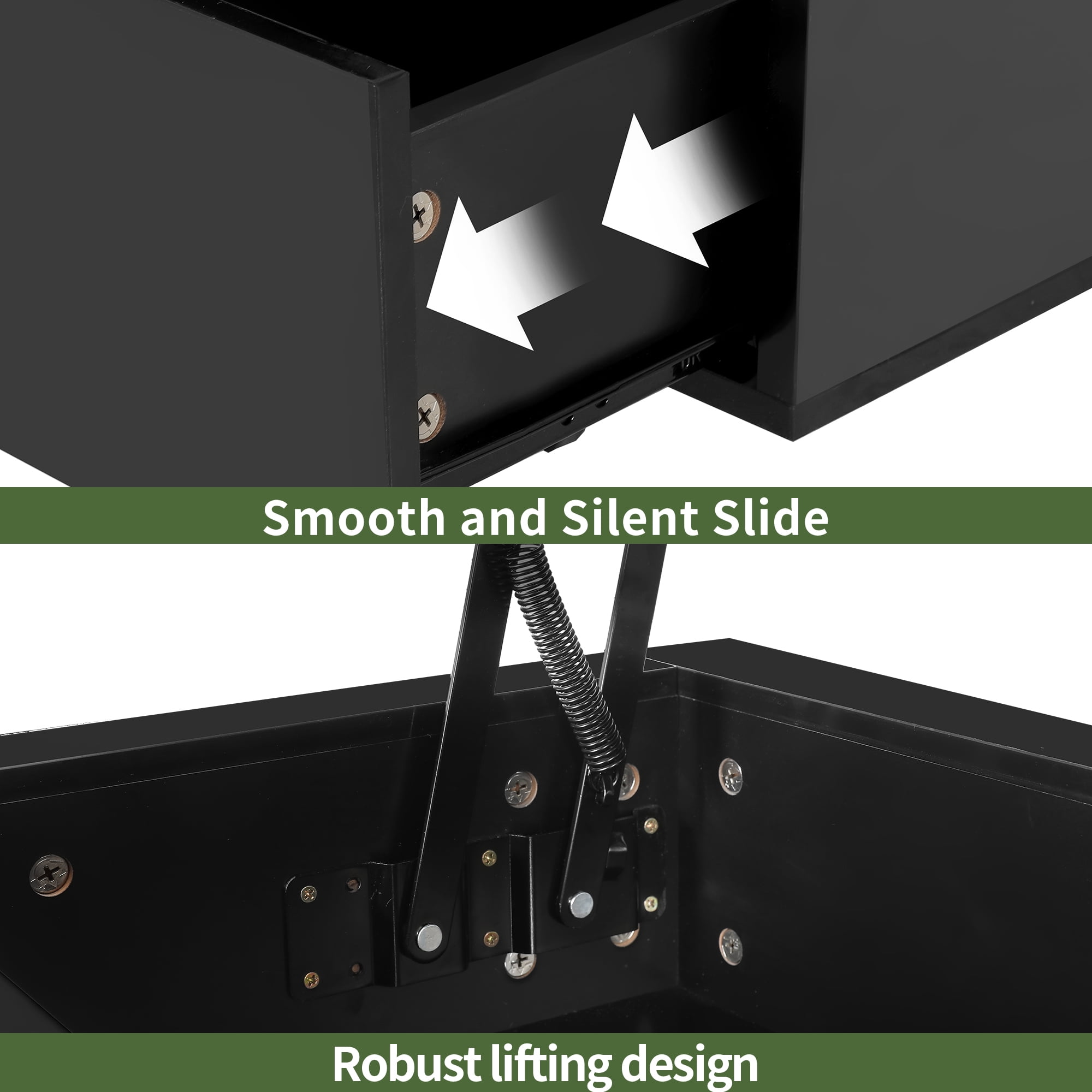 Uforic LED Lift Top Coffee Table, Modern Living Room Tables with 4 Spacious Drawers, Black