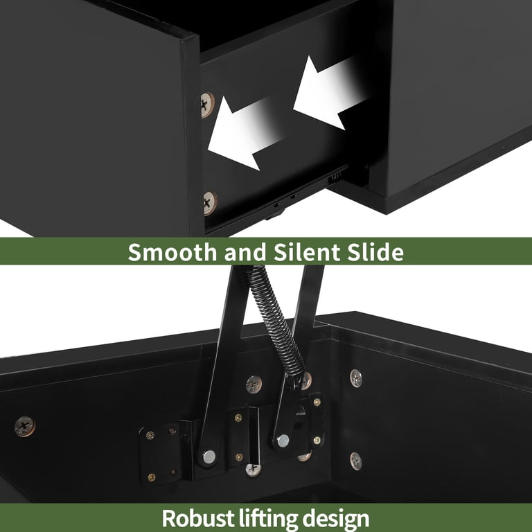 Uforic LED Lift Top Coffee Table with Storage Drawers, Black photo 4