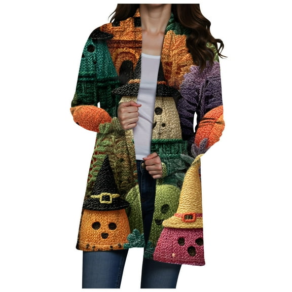 Hessimy Halloween Sweaters for Women Button Down V Neck Knit Sweater Cardigan Fall Winter Open Front Outerwear(Green,L)