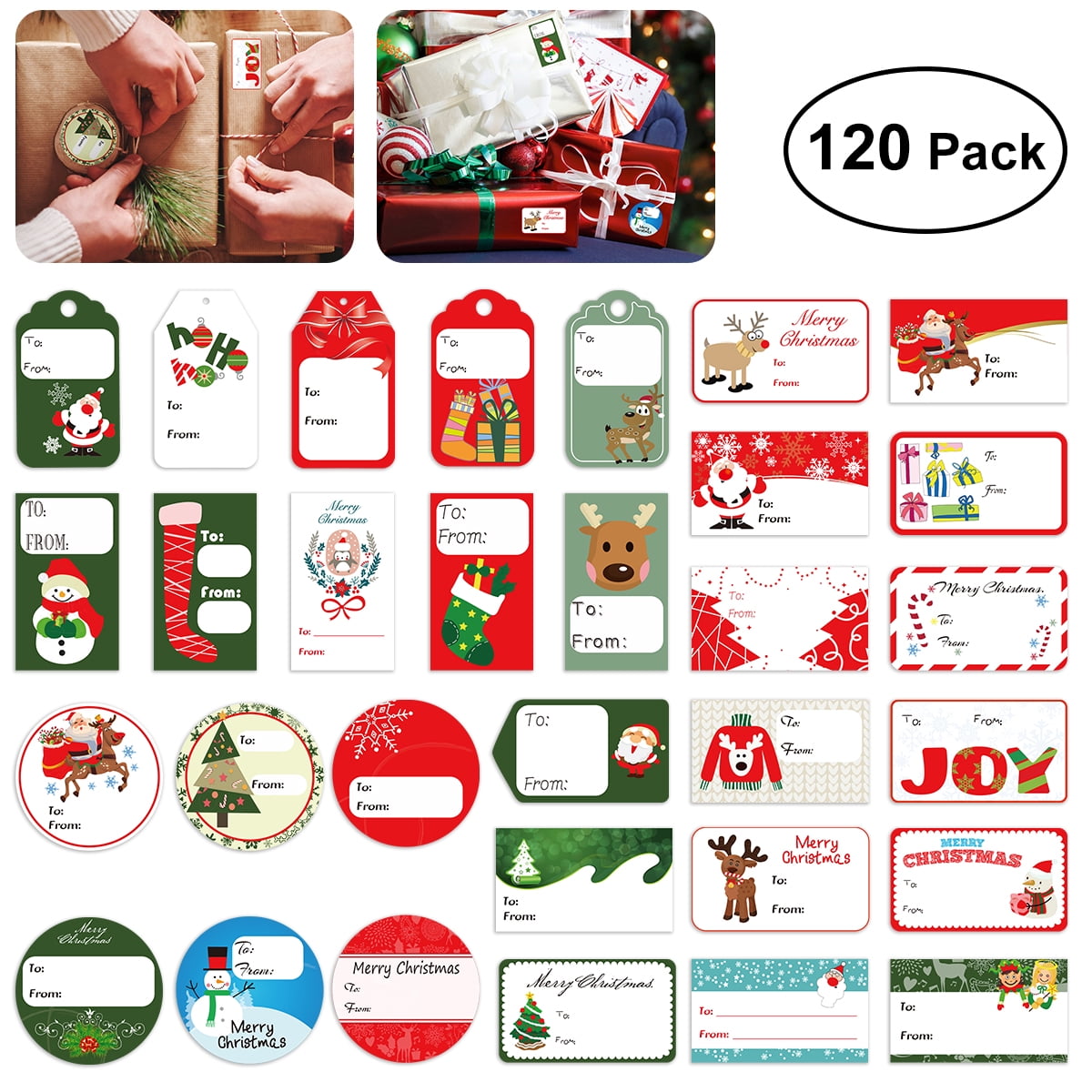 Tinksky 120PCS Gift Tag Stickers Christmas Self Adhesive Gift Tag Stickers Assorted Designs ...