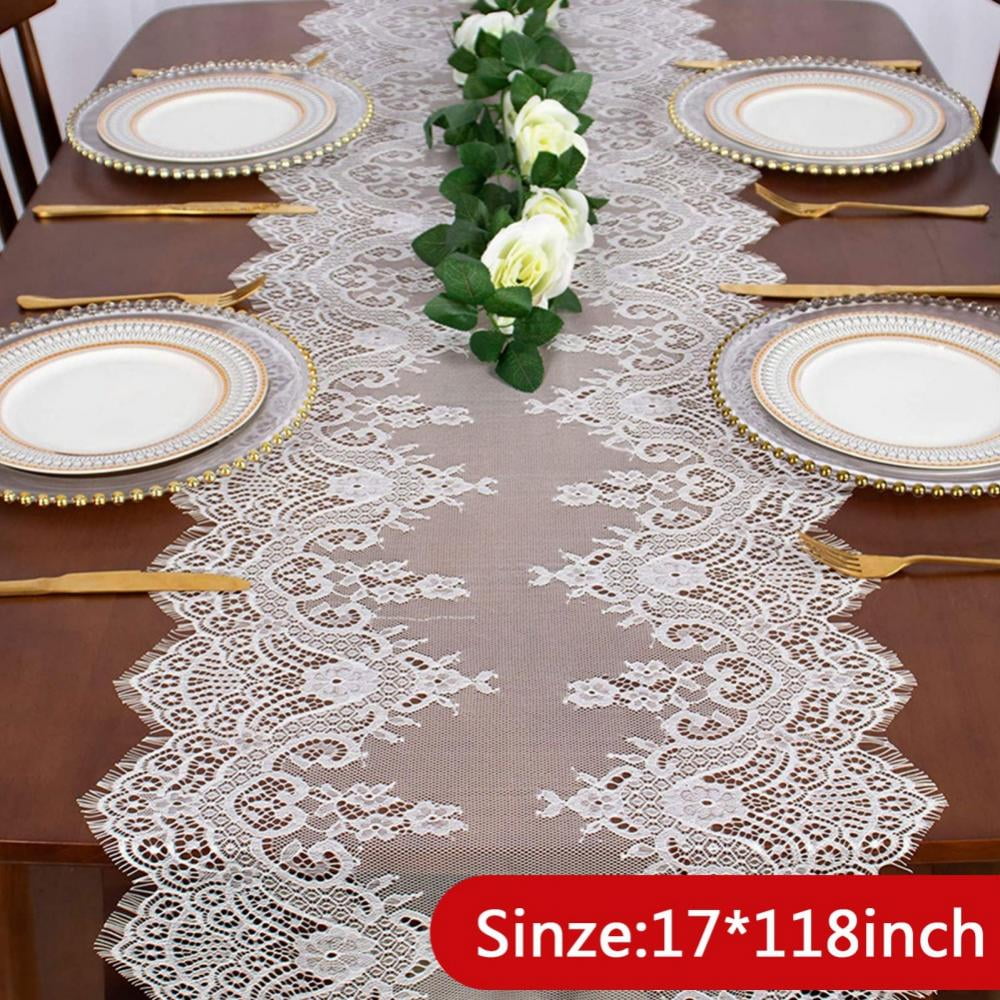 White Floral Lace Table Runner Dinner Banquet Table Cloth Table Decoration 300cm 