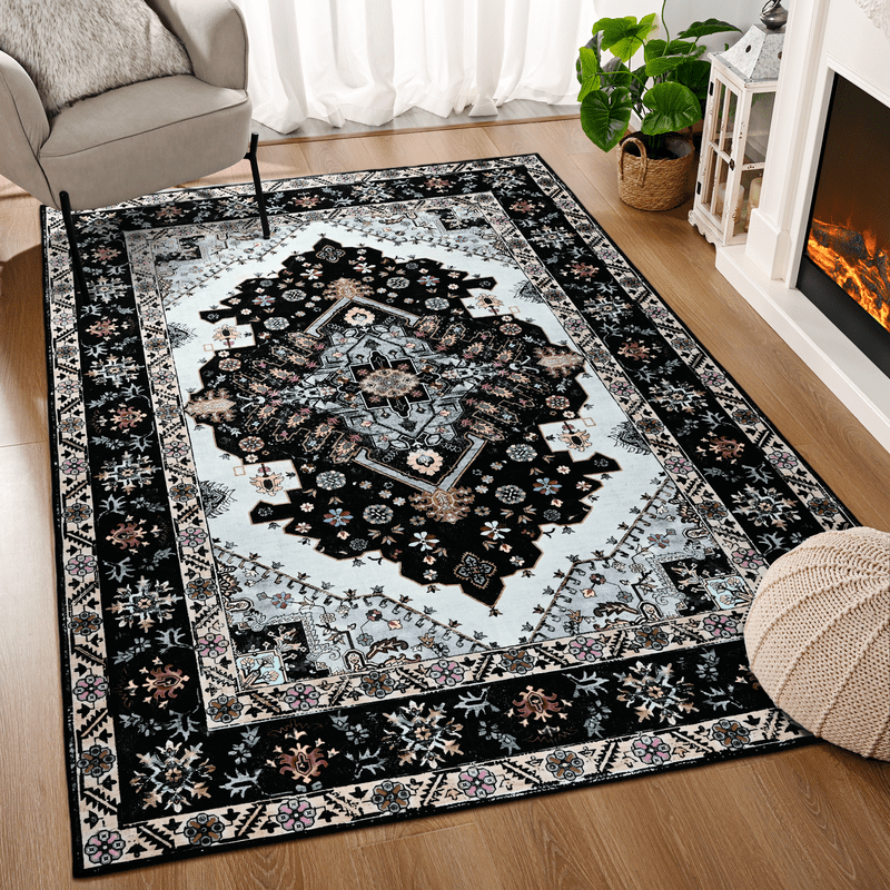TWINNIS Area Rug for Living Room Persian Rug Vintage Boho Carpet for Bedroom,Black,5'x7'