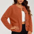 thumbnail image 3 of Sheghy Womens Denim Jacket Inspired Crew Neck Single Button Jacket - Solid Long Sleeve Winter Orange L, 3 of 6