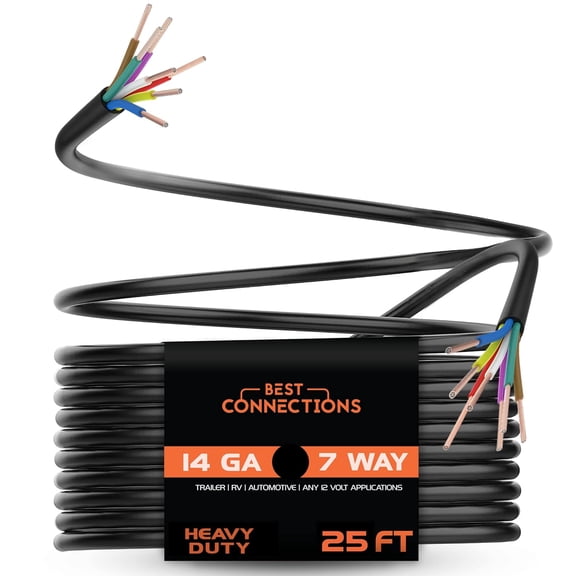 7 Way Trailer Wire (25 Feet) – Heavy Duty 14 Gauge 7 Conductor Insulated RV