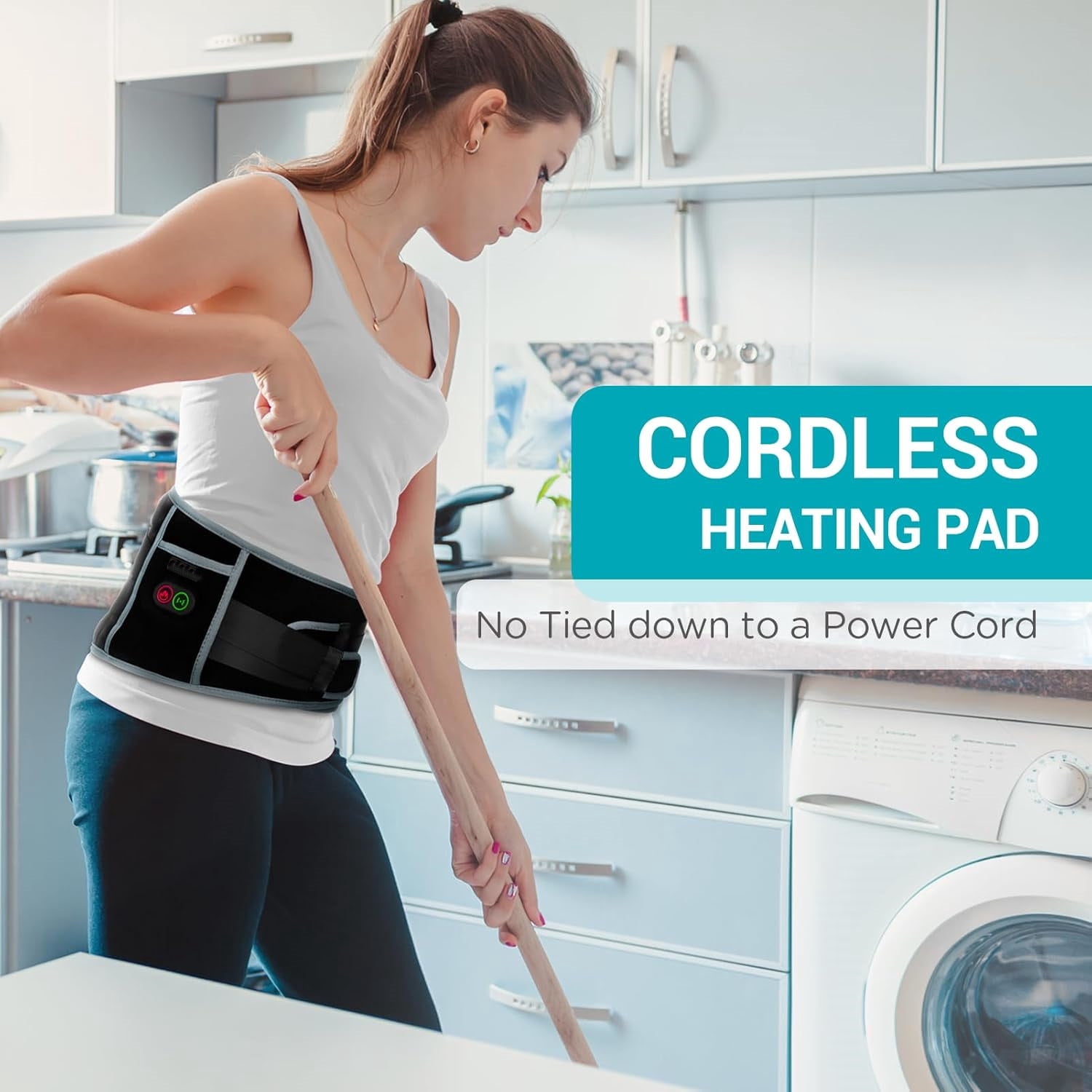 Comfytemp Cordless Heating Pad with Massager for Back Pain Relief, Portable Lower Back Massager Eligible Rechargeable, Birthday Gifts for Women Men Mom Dad Seniors Christmas 3 Heat 30 Auto-Off
