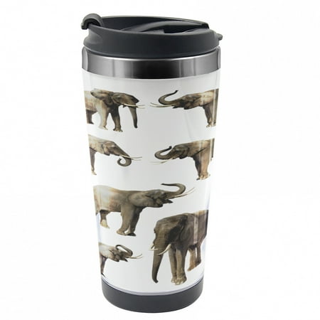 

Elephant Travel Mug Elephants Tusk Ear Steel Thermal Cup 16 oz by Ambesonne