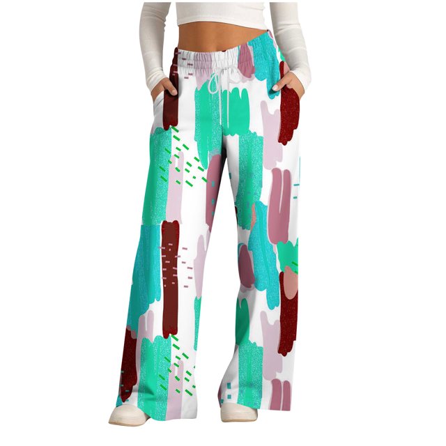Pants for Women, Womens Fashionable Striped Printed Drawstring Wide Leg Pants