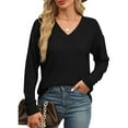 thumbnail image 6 of Lenpel Women's Fall Sweaters Soft Casual V Neck Long Sleeve Solid Color Ribbed Knit Shirts Pullover Tunic Tops, 6 of 6