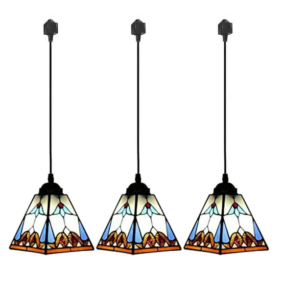 Kiven J Track Pendant Lightning, 3 Lights Tiffany Style J Track Light Heads for Bedroom Kitchen Home Lighting,E26 Socket
