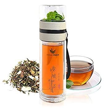 INFUSE PEACE 14oz Double-Layer Glass Bottle TEA/HERBAL/FRUIT/WATER/SOUP/Infuser/ 