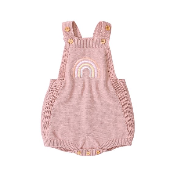 Combinaison Sans Manches pour Bébé Fille, Barboteuse Tricotée avec Motif Arc-en-Ciel Brodé