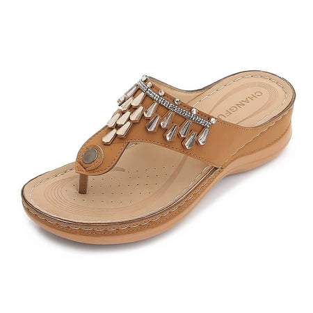 

Lyinloo Women Shoes Slope Heel Low Heeled Sandals Plus Size Casual Slippers Flip Flops Brown 43